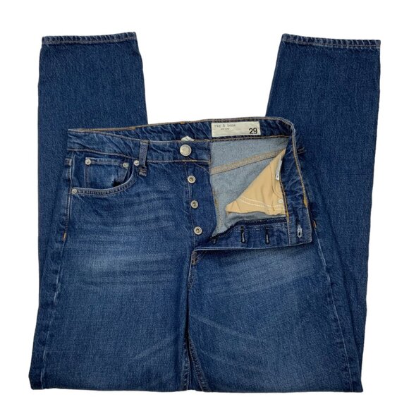 Rag and Bone Maya High Rise Slim Jean 29 Jasper Blue Denim Button Fly Retro Boho - Picture 3 of 12